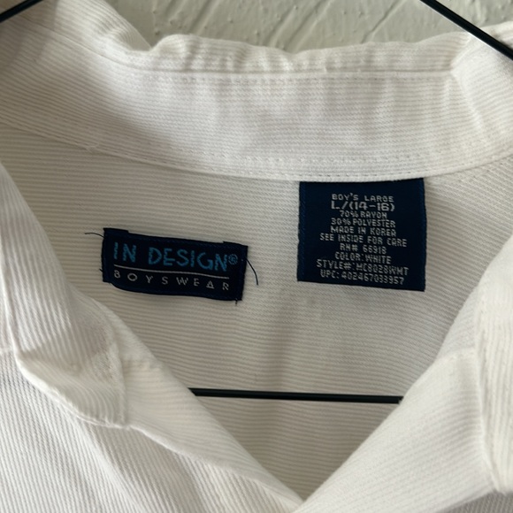 Boys white collared textured button down long sleeve shirt - Picture 3 of 5